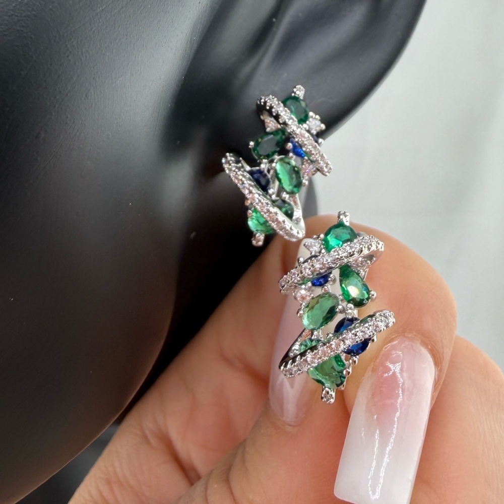 Elegant Silver and Green Earrings